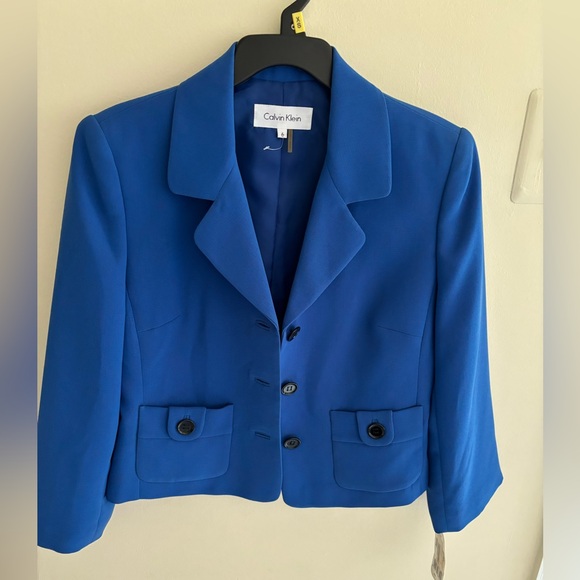 Calvin Klein Jackets & Blazers - NWT Calvin Klein Blue Cropped Blazer with Notched Lapel